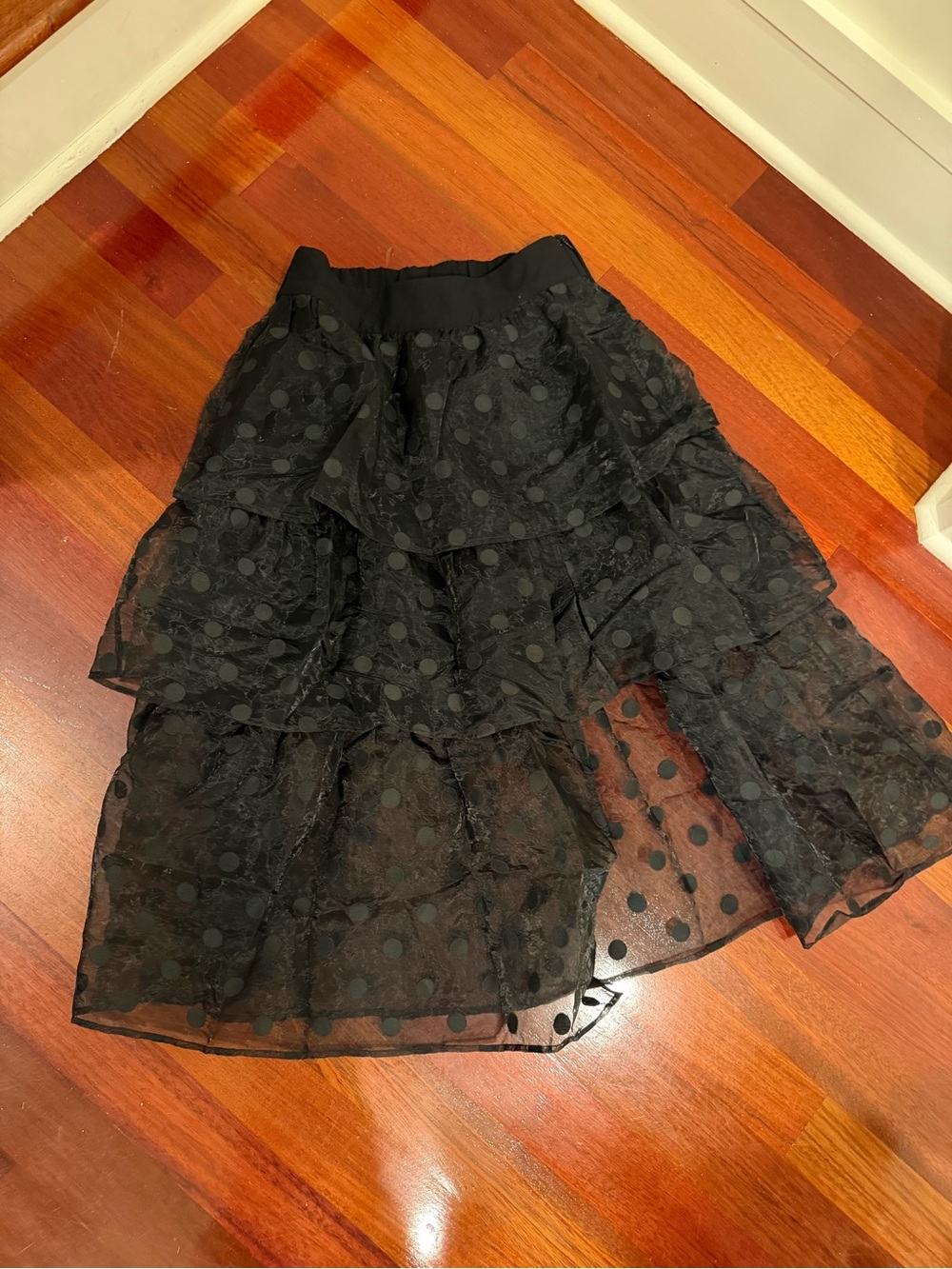 CROSBY by Mollie Burch Black Polka Dot Tiered Midi Skirt
